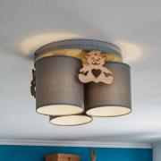 Mis loftlampe, grå med træbjørn, 3 lyskilder