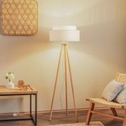 Boho gulvlampe, trebenet, creme-hvid/rattan