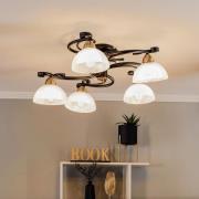 Loftlampe Flora, 5 glasskærme, sort/messing