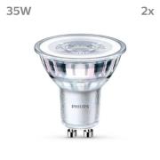 Philips LED-pære GU10 3,5W 275lm 840 klar 36° 2 stk