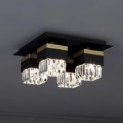 Barrancas loftslampe, sort/guld, krystalglas