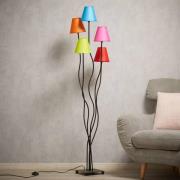 Tekstil gulvlampe Colori med 5 lyskilder farvet