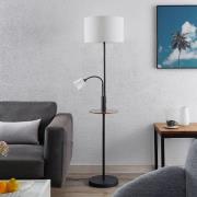 Lindby gulvlampe Aovan, sort, hylde, USB-tilslutning