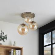 Lindby Teeja-loftlampe, 3 glaskugler, ravgul