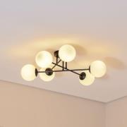 Loftlampe Glassy, 6 lyskilder, sort/opal