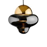 LED-hængelampe Nutty XL, røggrå/guldfarvet, Ø 30 cm