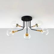 Loftlampe Burano, 5 lyskilder, sort, glas, 31 cm høj, G9