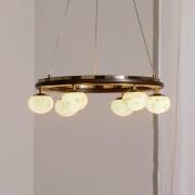 Tolosa hængelampe, Ø 52 cm, messing, 6 lyskilder, glas, træ