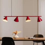 Hængelampe Form 4, rød, metal, 4 lyskilder, kegle, E27