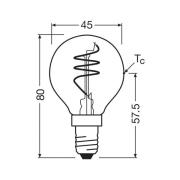 OSRAM LED Vintage P40 E14 4,9W 922 Spiral Filament gold dæmpbar