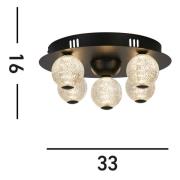 LED-loftlampe Asteroid, sort Ø 33 cm stål/akryl 5 lyskilder.