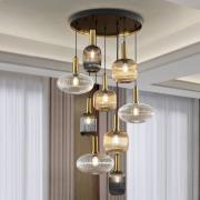 Norma hængelampe, Ø 80 cm, 9 lyskilder, sort/messing, glas