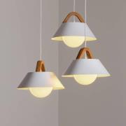 Hængelampe Funda, brun/hvid, Ø 64 cm, stål/træ, 3 lyskilder.