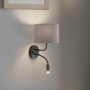 Væglampe Roller, fløjl grå, sort, med læselampe