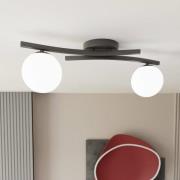 OPUS loftlampe, længde 60 cm, opal/sort, glas, 2 lyskilder.