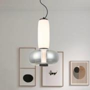 LED-hængelampe Avery, røggrå/hvid, Ø 32 cm, glas