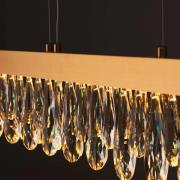 LED-hængelampe Celestia, længde 110 cm messingfarvet krystal