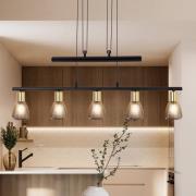 Hængelampe Lindita, 5 lyskilder, glas, røggrå, E14, justerbar