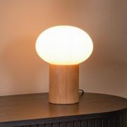 Bordlampe Birtle, højde 23 cm, hvid/lys træ, træ/glas