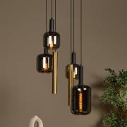 Hængelampe Joanet, Ø 65 cm, røg/messing Glas/metal 6 lyskilder