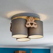Loftlampe Mis, grå med træbjørn, 3 lyskilder