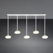 LED-hængelampe Tarsia, hvid mat, længde 161 cm, glas, 5 lyskilder.