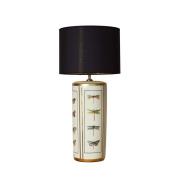 Bordlampe Lucca, sort, højde 67 cm, linnedtekstiler, keramik