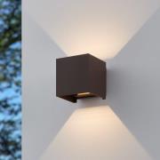 Udendørs LED-væglampe Calpino 3 rustfarvet, bredde 10 cm, 2 lyskilder.