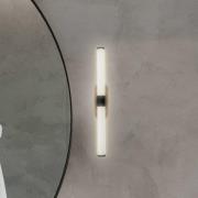 LED-væglampe Runt, sort/træ 3.000 K IP44 Længde 40 cm