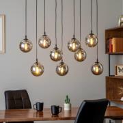 Hængelampe Glassy, 9 lyskilder, sort, grafit, glas, E14