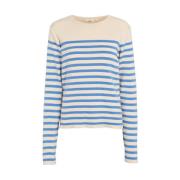 Stribet Strikbluse - Birch / Azure Blue