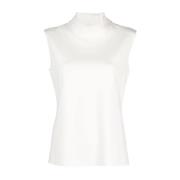 Ivory Stretch Jersey Turtleneck Ærmeløs T-shirt