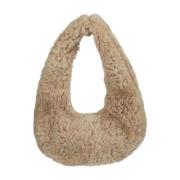 Beige Faux Fur Skuldertaske