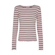 Natalia Rund Hals Bluse LS - Pink Guld Lurex Stribe