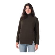 Sort Leaf Turtleneck med Sideslidser - XXS