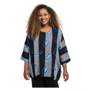 Oversize Bluse i Safirblå med Brede Striber