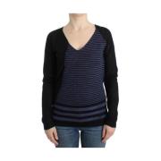 Stribet V-hals-sweater