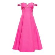 Elegante Pink Strass Tekstureret Midi Kjole