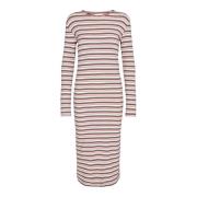 Stribet Rib LS Kjole, Pink Guld Lurex