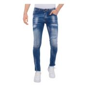 Blå Ripped Stretch Herre Jeans Slim Fit