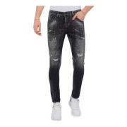 Slidte malingssprøjt jeans til mænd, slim fit - 1086