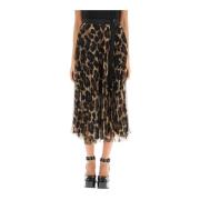 Leopard Print Chiffon Midi Nederdel