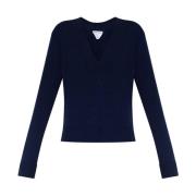 Navy Cashmere V-Neck Ribbed Sweater