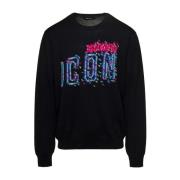 Sort Crewneck Sweatshirt med D-Squared2 Icon Print