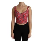 Pink Floral Brocade Cropped Blouse Tank Top