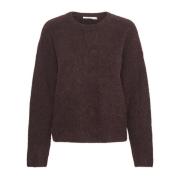 Blød Strik Rundhals Sweater i Plum Melange