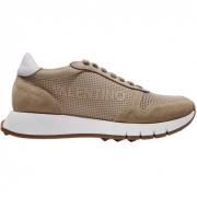 Beige Bi-Material Sneakers