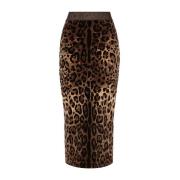 Leopard Print Chenille Midi Nederdel