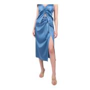 Draped Midi Wrap Nederdel i Blå Satin