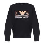 Marineblå Dobbelt Jersey Sweatshirt med Maxi Logo Skrift og Orange Ørn...